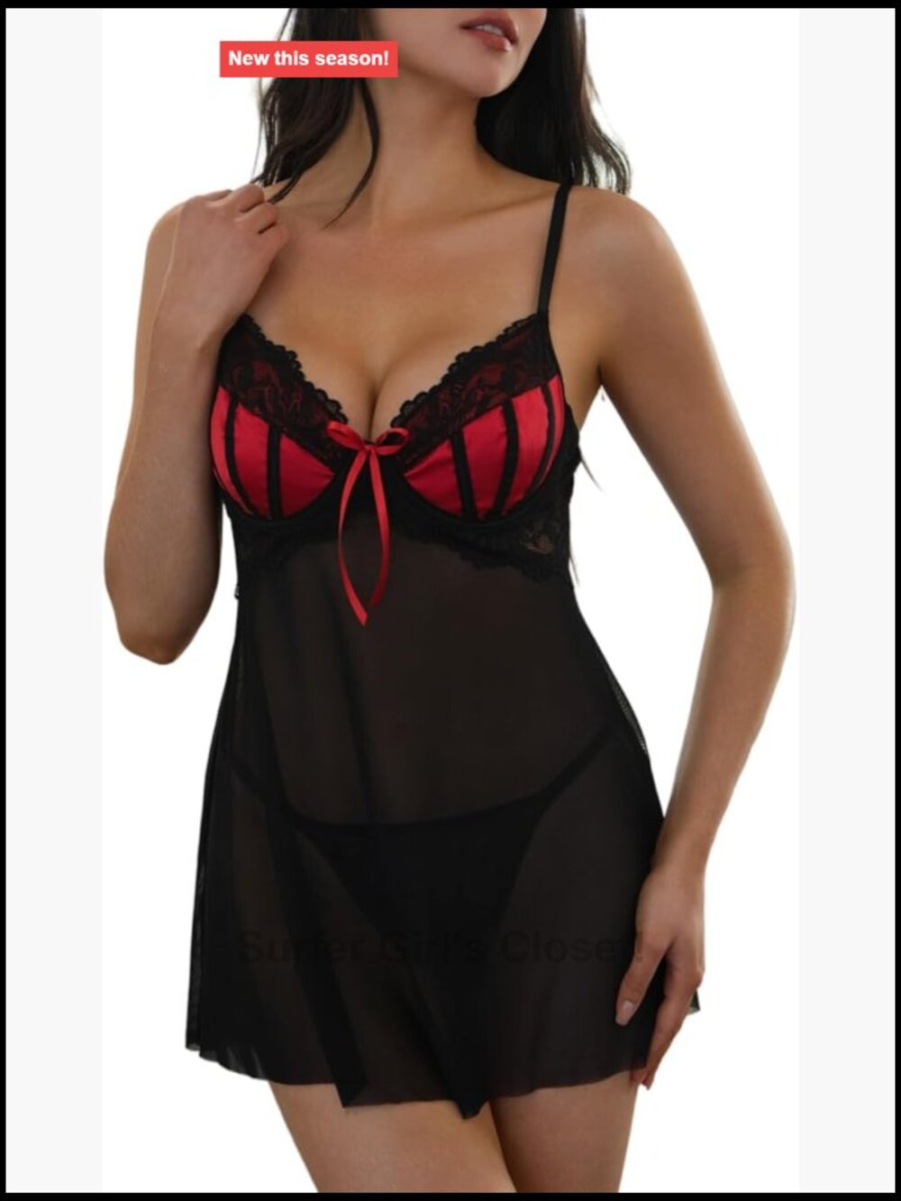 Lace Mesh Babydoll Chemise Push Up 2 Piece Set S-4XL
